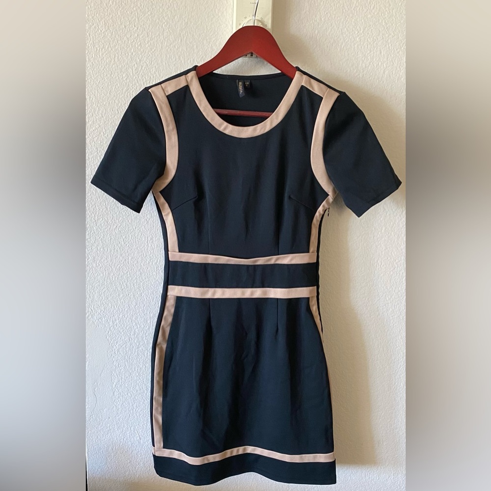 Miusol Women’s Short Sleeve Dress Small, Black and Nude, Wrinkle Free Dress
